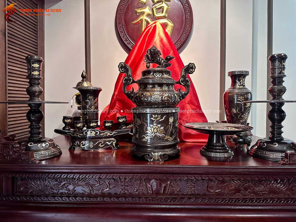 Bộ đồ thờ khảm tam khí đầy đỷ cho ban thờ phật