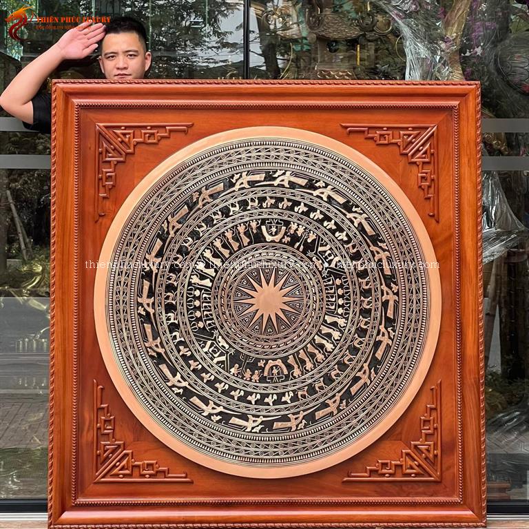 Mặt trống đồng 1m2 đồng đổ khung gỗ gụ 1m5