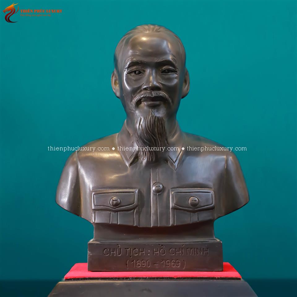 Tượng Bác Hồ bán thân 25cm đồng đỏ hun