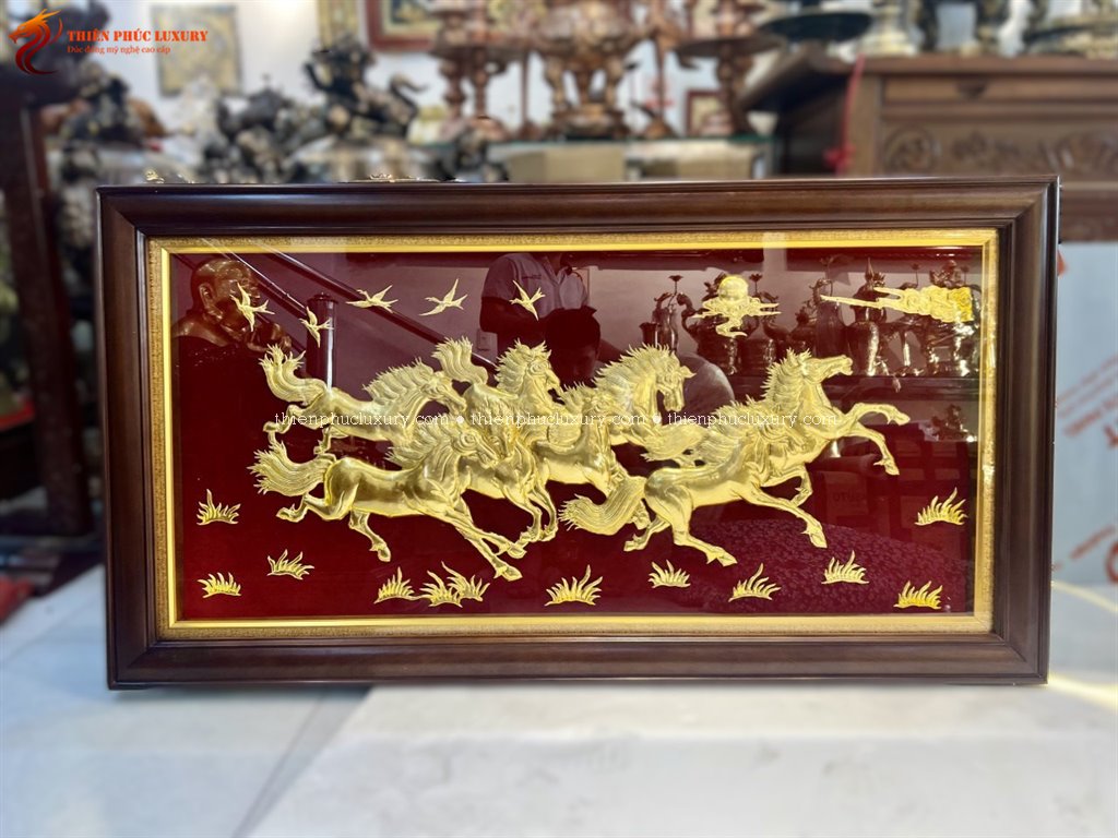Tranh mã đáo thành công bằng đồng dát vàng 9999 KT 1m5 x 80