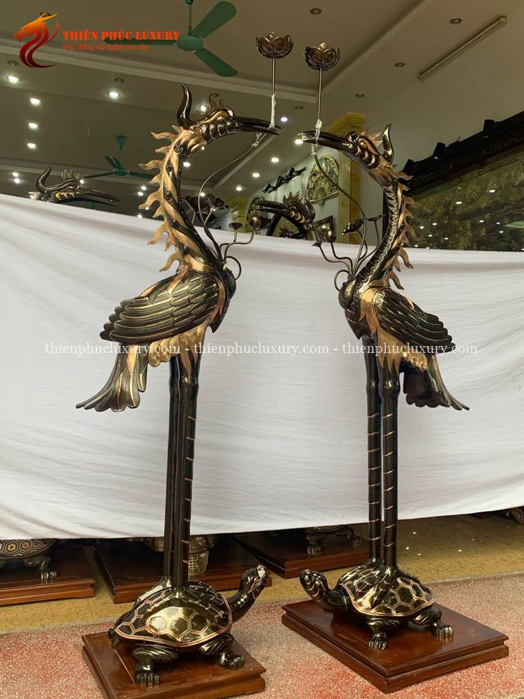 Đôi Hạc Đồng Đỏ Ngậm Sen Cao 2m3
